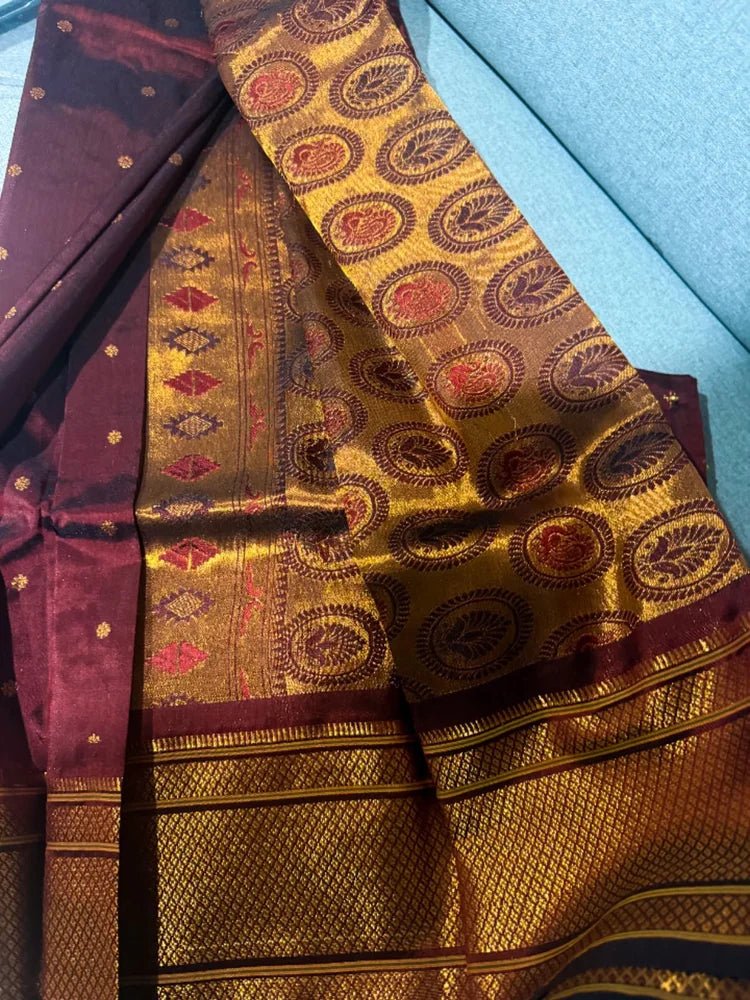 Brown Paithani Saree - Saree Paithani Semi Brown Festive Diwali Pujo Edit S11224 - Saree - Aakritee - S11224