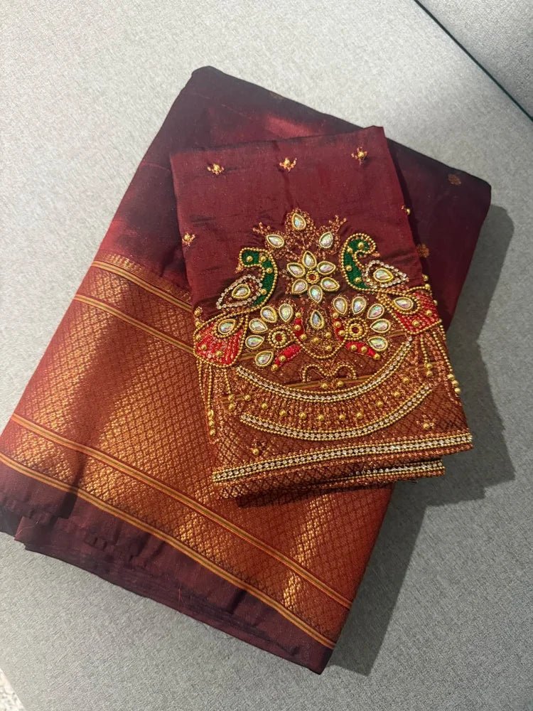 Brown Paithani Saree - Saree Paithani Semi Brown Festive Diwali Pujo Edit S11224 - Saree - Aakritee - S11224
