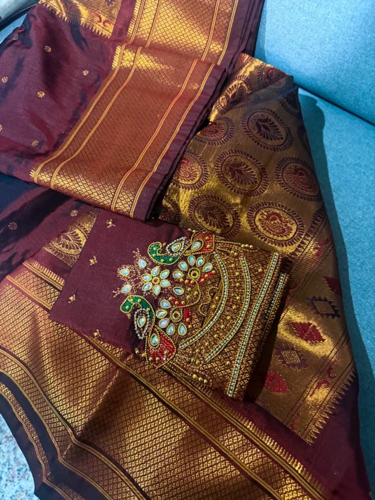 Brown Paithani Saree - Saree Paithani Semi Brown Festive Diwali Pujo Edit S11224 - Saree - Aakritee - S11224