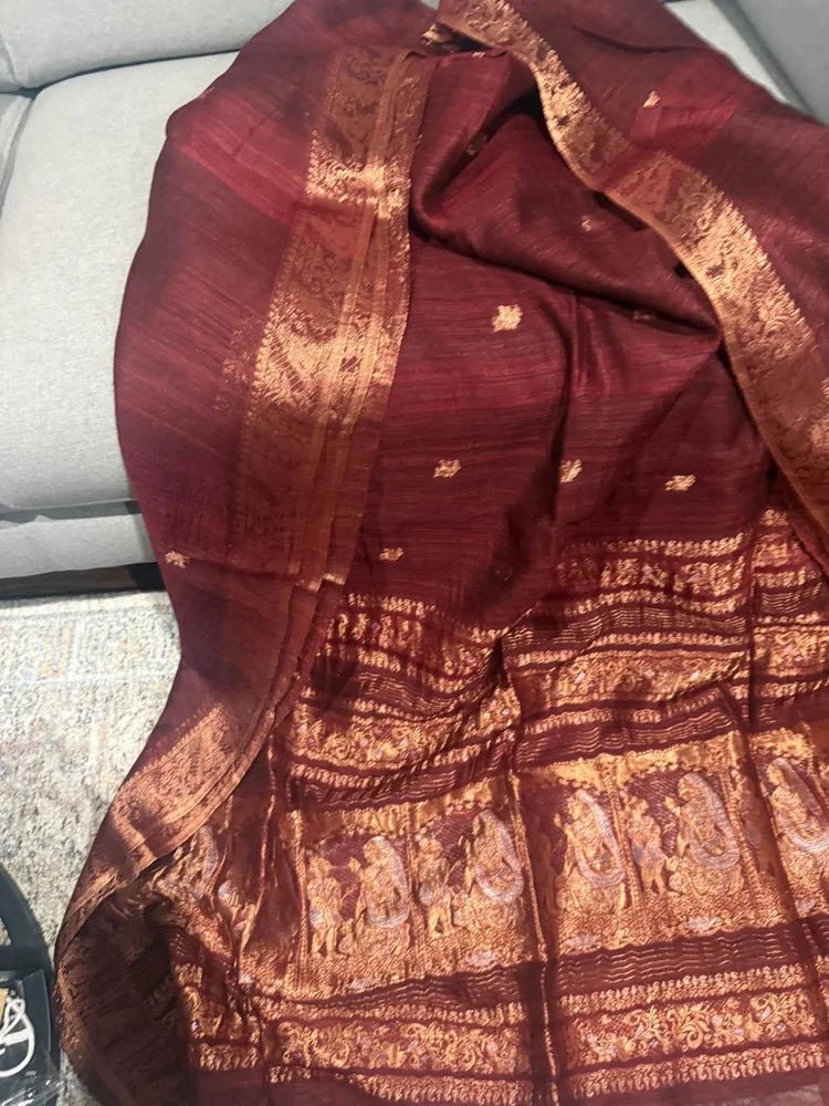 Brown Pure Matka Baluchari Saree - Saree Pure Matka Baluchari Festive Diwali Brown Traditional S11277 - Saree - Aakritee - S11277