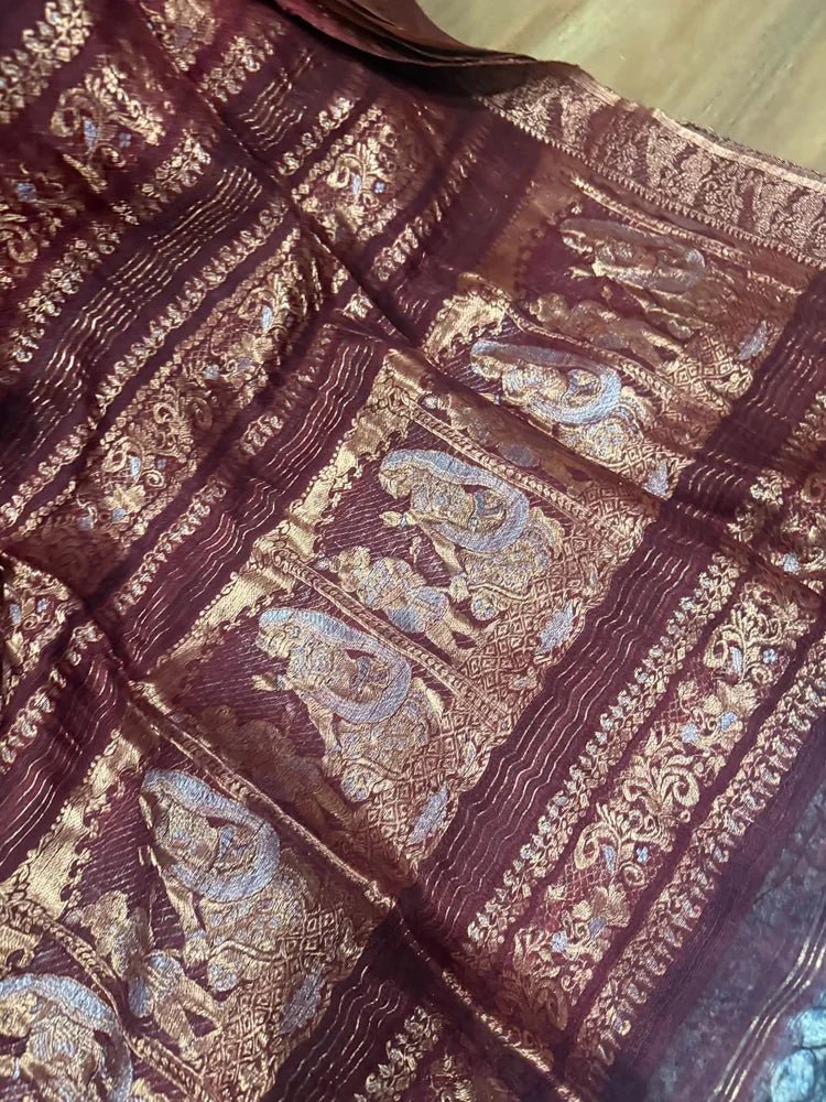 Brown Pure Matka Baluchari Saree - Saree Pure Matka Baluchari Festive Diwali Brown Traditional S11277 - Saree - Aakritee - S11277