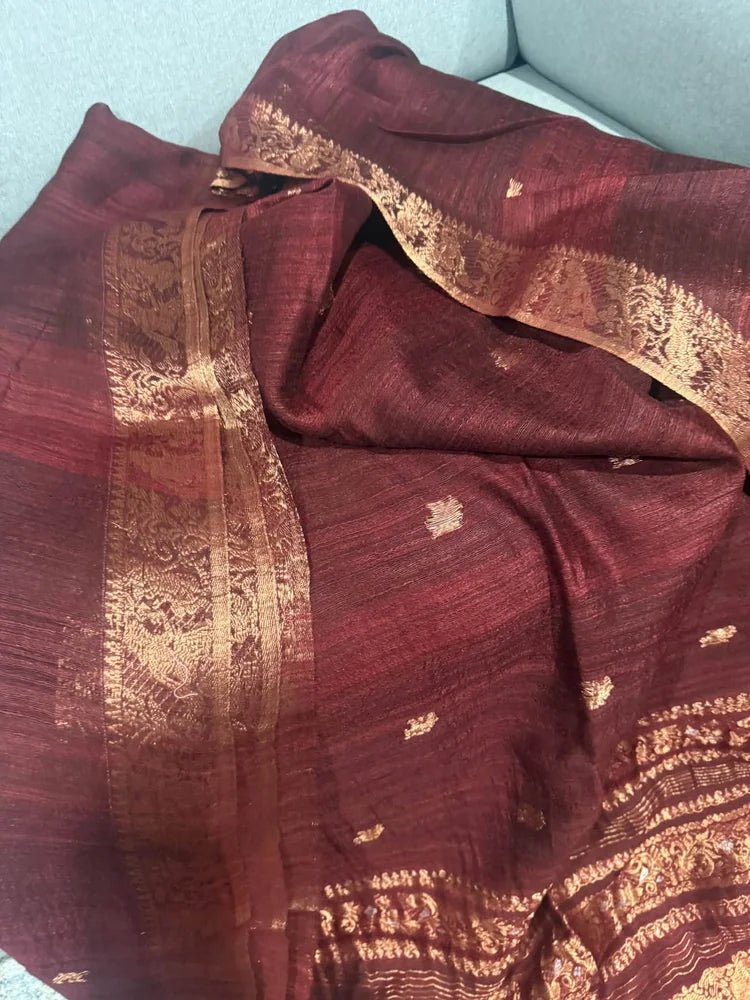 Brown Pure Matka Baluchari Saree - Saree Pure Matka Baluchari Festive Diwali Brown Traditional S11277 - Saree - Aakritee - S11277