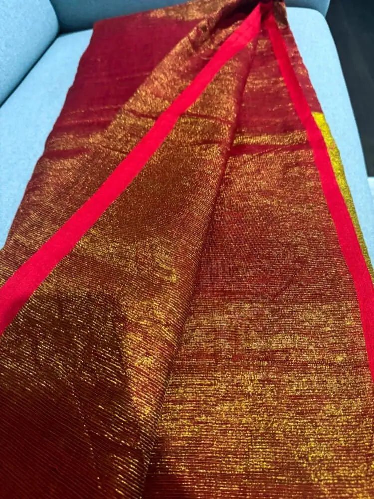 Brown Tissue Saree - Saree Tissue Linen Brown Festive Pujo Edit S11086 - Saree - Aakritee - S11086
