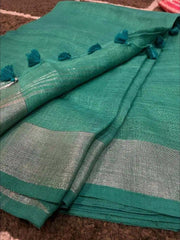 Casual Mint Green Linen Handloom Saree - Saree - Aakritee - S10435