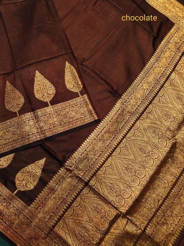 Chocolate Banarasi Silk Saree: Semi Katan Ethnic Wear, Festive - S10353 - Saree - Aakritee - S10353