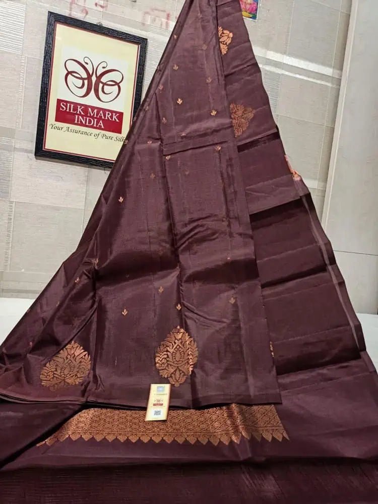 Chocolate Soft Silk Kanjeevaram Saree for Partywear - Saree - Aakritee - S10440