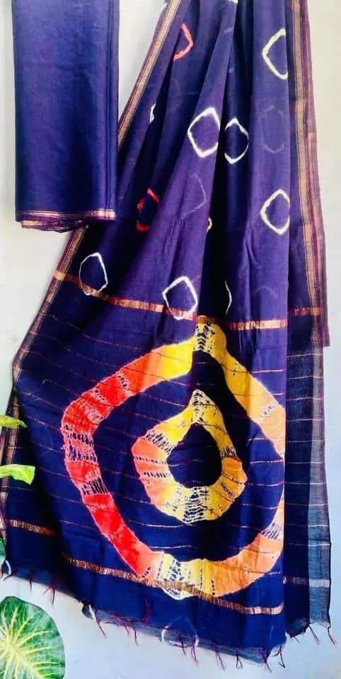 Cotton Chanderi Shibori Saree: Casual Wear, Dark Blue S10472 EOFY - 15% - Saree - Aakritee - S10472