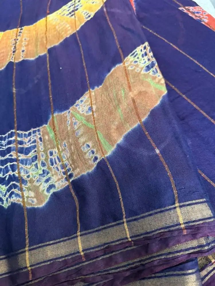 Cotton Chanderi Shibori Saree: Casual Wear, Dark Blue S10472 EOFY - 15% - Saree - Aakritee - S10472