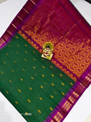 Cotton Gadwal Green Saree, Festive with Purple - Saree - Aakritee - S10533