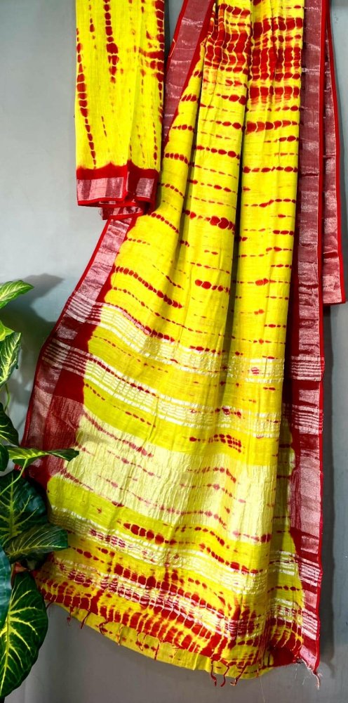 Cotton Saree - Linen slub, Print (S0013) - Aakritee - 