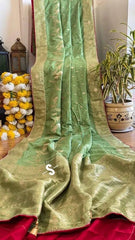 Crepe Georgette Saree Ð Light Green Floral Festive Party Wear, S10853 - Saree - Aakritee - S10853