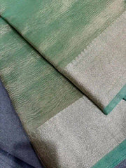 Crushed Tissue Saree – Dark Sea Green Casual Lightweight Wear, S10858 - Saree - Aakritee - S10858