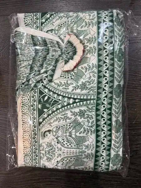 Dhoti Raw Silk Beige Body Teal Border Festive Ready To Wear Durga Pujo D0023 - Dhoti - Aakritee - D0023