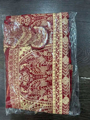Dhoti Raw Silk Maroon Body Beige Border Madhubani Festive Ready To Wear Durga Pujo D0024 - Dhoti - Aakritee - D0024