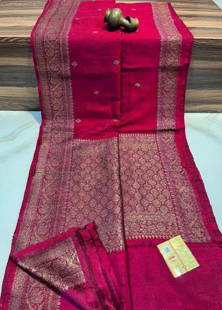 Dupion Banarasi Saree: Dark Red, Festive, Durga Puja, S10413 - Saree - Aakritee - S10413