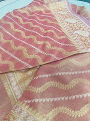 Dusty Pink Tissue Silk Jamdani Saree for Festive Occasions - Saree - Aakritee - S10671