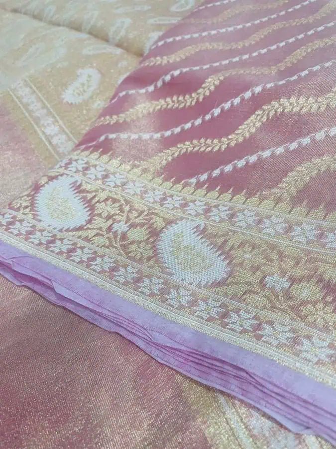 Dusty Pink Tissue Silk Jamdani Saree for Festive Occasions - Saree - Aakritee - S10671