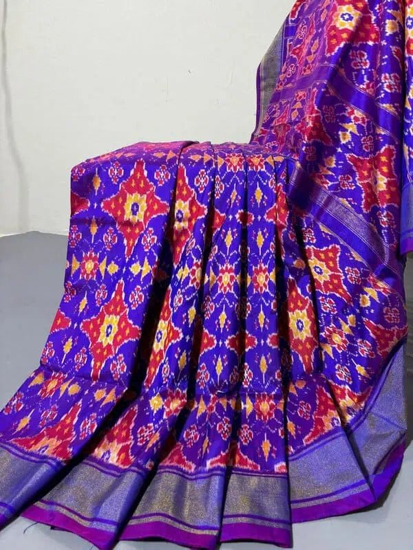 Exclusive Ikkat Pochampally Silk Saree in Bluish Purple - Saree - Aakritee - S10641