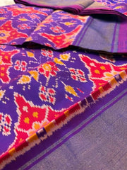 Exclusive Ikkat Pochampally Silk Saree in Bluish Purple - Saree - Aakritee - S10641