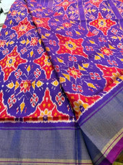 Exclusive Ikkat Pochampally Silk Saree in Bluish Purple - Saree - Aakritee - S10641