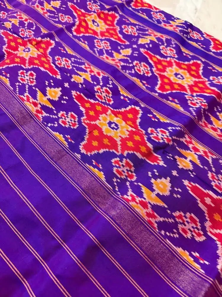 Exclusive Ikkat Pochampally Silk Saree in Bluish Purple - Saree - Aakritee - S10641