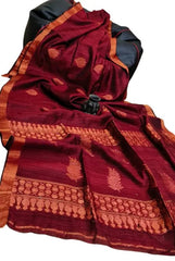 Exclusive Matka Saree, Copper Zaiei, Maroon, Festive Indian Wear - Saree - Aakritee - S10582