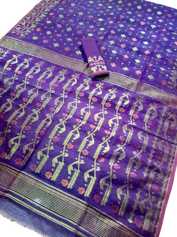 Festive Purple Cotton Jamdani Saree, New Arrival - Saree - Aakritee - S10600