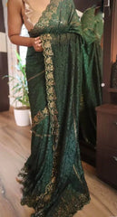 Forest Green Designer Lace Saree - Saree Lace Party Wear Designer Forest Green Diwali S11276 - Saree - Aakritee - S11276