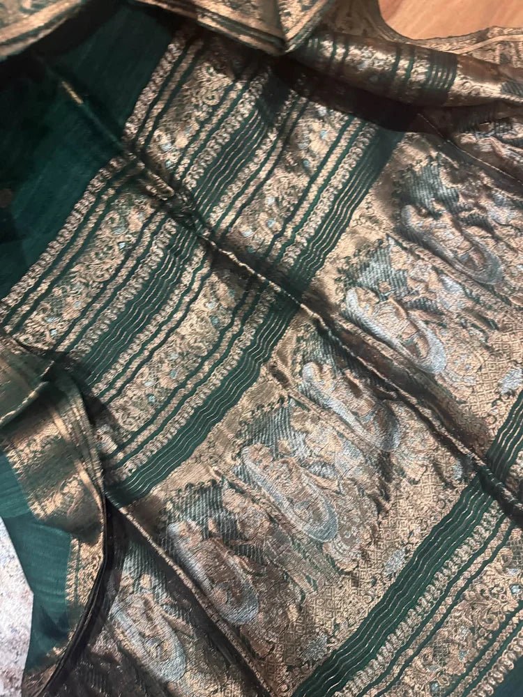 Forest Green Pure Matka Baluchari Saree - Saree Pure Matka Baluchari Festive Diwali Forest Green Traditional S11279 - Saree - Aakritee - S11279