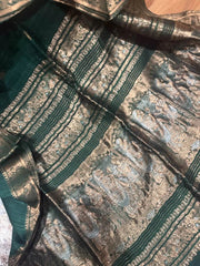 Forest Green Pure Matka Baluchari Saree - Saree Pure Matka Baluchari Festive Diwali Forest Green Traditional S11279 - Saree - Aakritee - S11279