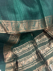 Forest Green Pure Matka Baluchari Saree - Saree Pure Matka Baluchari Festive Diwali Forest Green Traditional S11279 - Saree - Aakritee - S11279