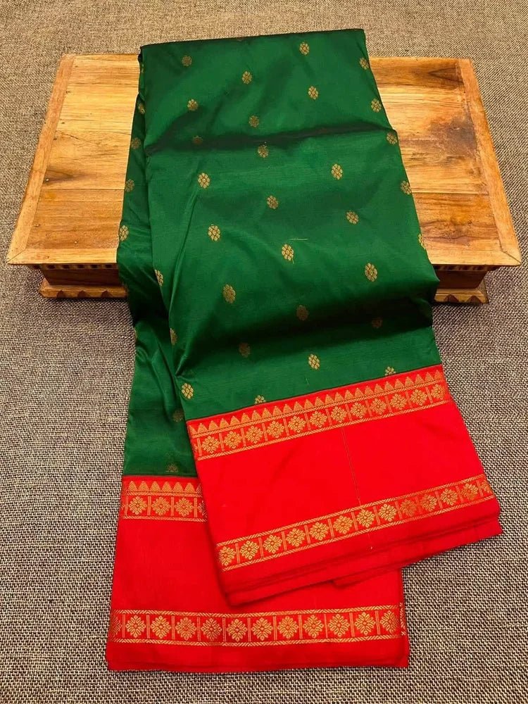 Forest Green Semi Irkal Saree - Saree Semi Irkal Traditional Festive Diwali Forest Green S11261 - Saree - Aakritee - S11261