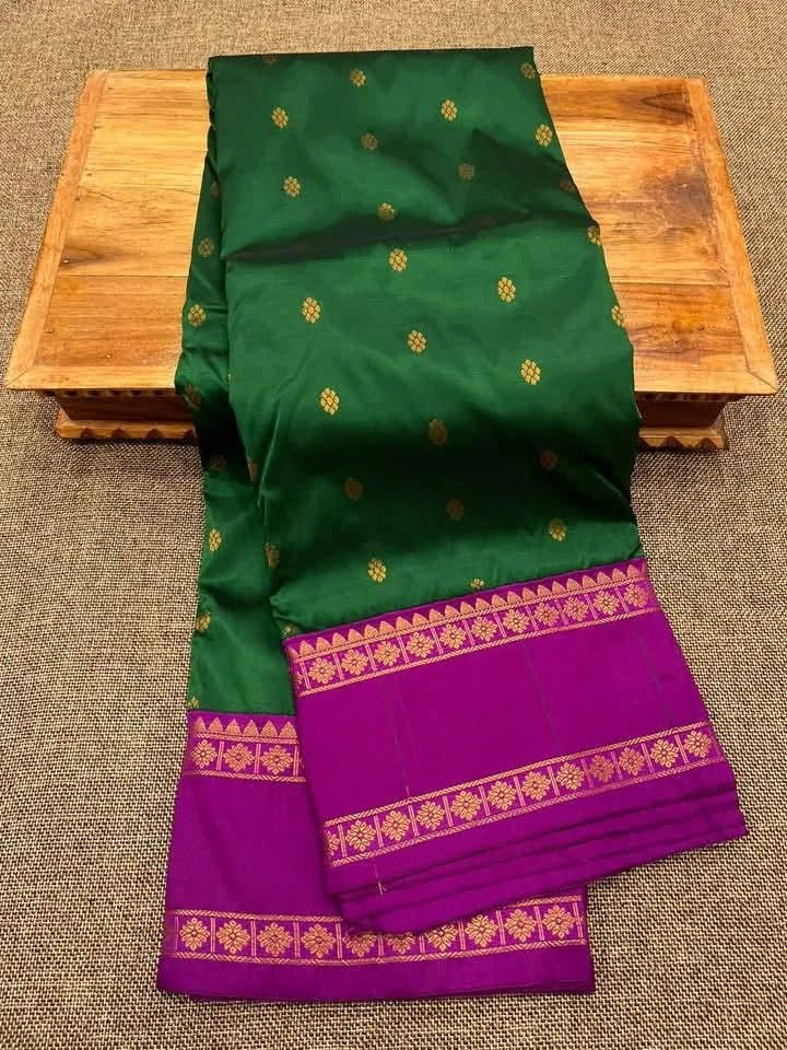 Forest Green Semi Irkal Saree - Saree Semi Irkal Traditional Festive Diwali Forest Green S11266 - Saree - Aakritee - S11266