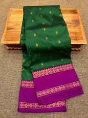 Forest Green Semi Irkal Saree - Saree Semi Irkal Traditional Festive Diwali Forest Green S11266 - Saree - Aakritee - S11266