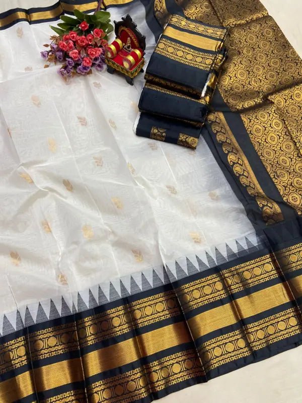 Gadwal Silk Cotton Offwhite Saree - Saree - Aakritee - S10559