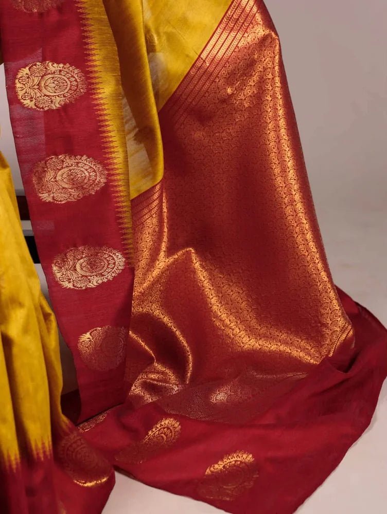 Gold Semi Matka Silk Saree - Saree Semi Matka Gold Festive Diwali Pujo Edit S11214 - Saree - Aakritee - S11214