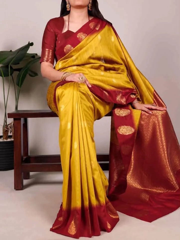 Gold Semi Matka Silk Saree - Saree Semi Matka Gold Festive Diwali Pujo Edit S11214 - Saree - Aakritee - S11214