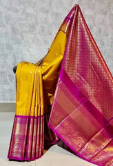 Gold Silk Saree - Semi Gadwal Silk Festive Traditional Gold S11052 - Saree - Aakritee - S11052
