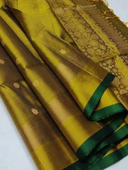 Golden Yellow Double Warp Soft Silk Saree - Saree - Aakritee - S10635