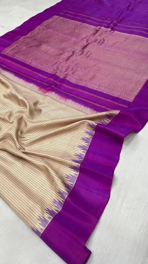 Goldenrod Silk Saree - Saree Pure Silk Handloom Gadwal Dual Tone Goldenrod Festive Pujo Edit Diwali S11133 - Saree - Aakritee - S11133