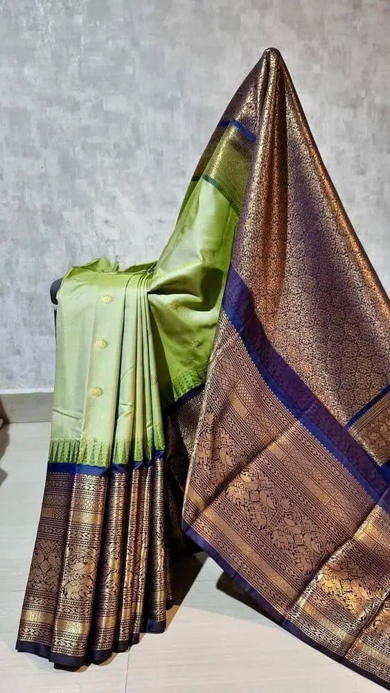 Green Silk Saree - Semi Gadwal Silk Festive Traditional Dark Sea Green S11055 - Saree - Aakritee - S11055