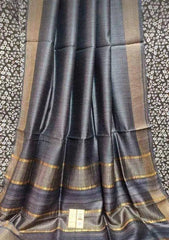 Grey Casual Tussar Staple Saree - S10370 - Saree - Aakritee - S10370