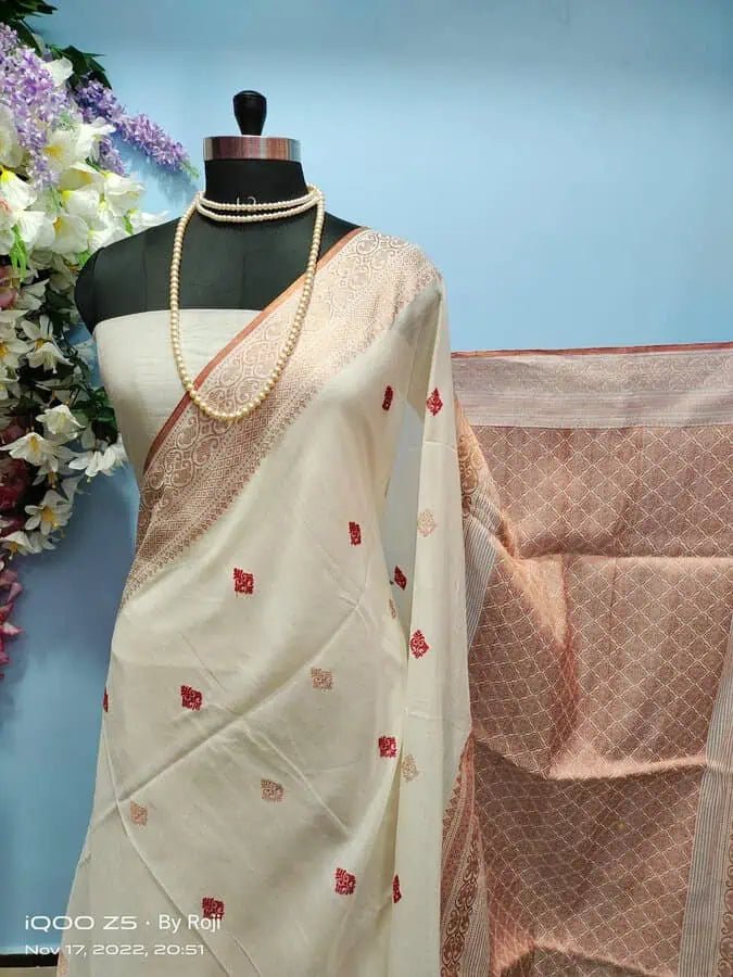 hadi Offwhite Saree, Festive Copper Zari - Saree - Aakritee - S10524