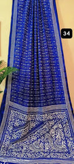 Hand Kantha Blue Saree, Festive Bangalore Silk - Saree - Aakritee - S10512