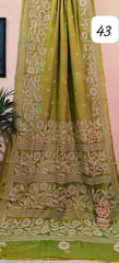 Hand Kantha Pistachio Green Saree, Festive Bangalore Silk - Saree - Aakritee - S10503