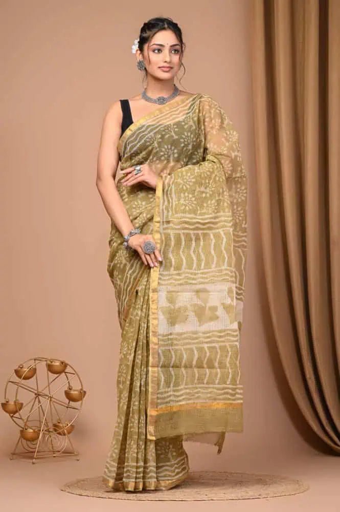 Handcrafted Kota Doriya Saree Ð Light Mustard Casual Wear - Saree - Aakritee - S10794