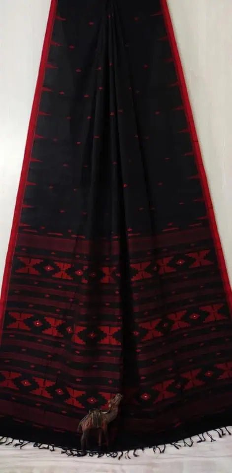 Handloom Cotton Jamdani Saree: Casual Wear, Black S10462 - Saree - Aakritee - S10462