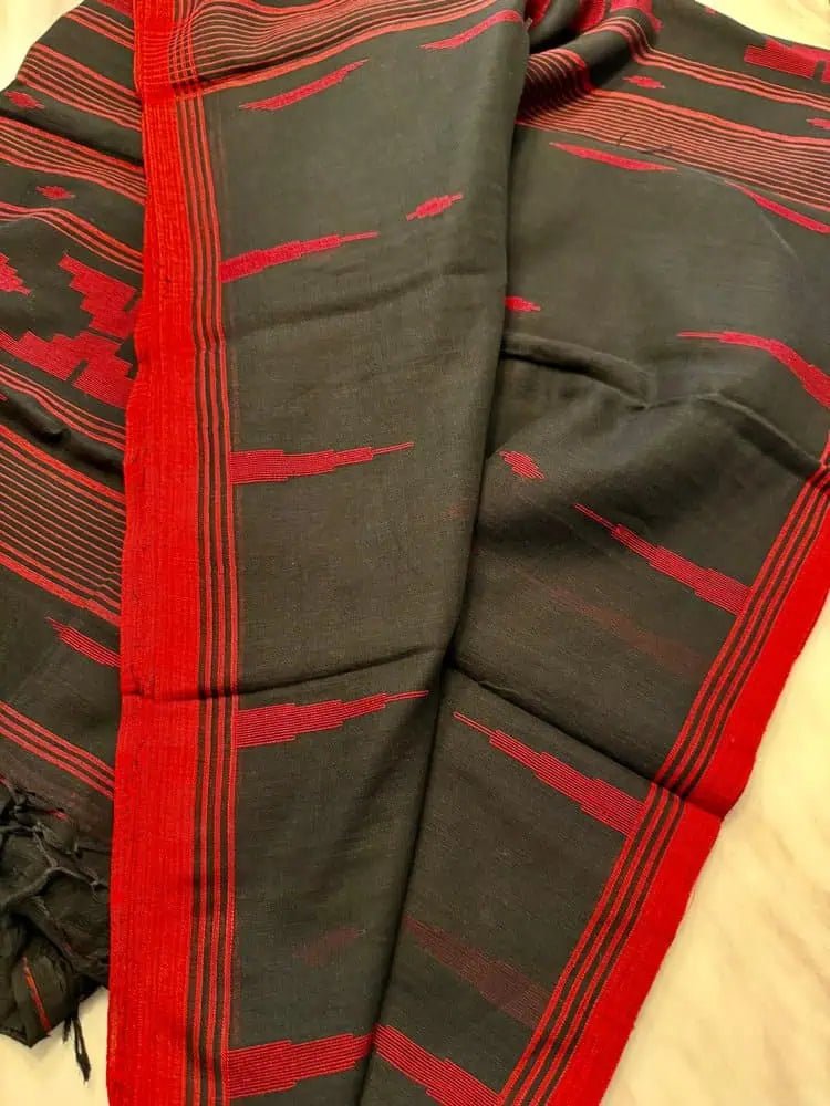 Handloom Cotton Jamdani Saree: Casual Wear, Black S10462 - Saree - Aakritee - S10462