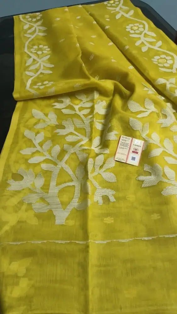 Handloom Jamdani Silk Saree: Elegance in Yellow, Festive S10419 EOFY - 10% - Saree - Aakritee - S10419