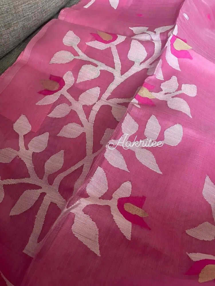 Handloom Jamdani Silk Saree: Grace in Pink, Festive S10420 EOFY - 10% - Saree - Aakritee - S10420